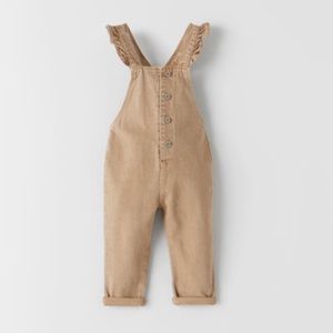 Zara Ruffled Serged Overalls Light Brown Size 3-4T